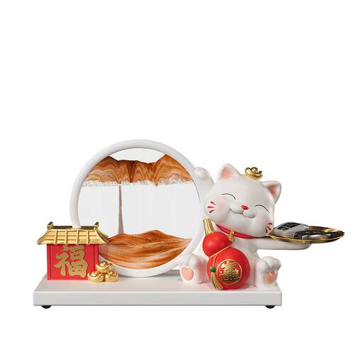 送礼轻奢商务招财猫流沙画装饰品摆件创意单位办公室桌面客厅礼品
