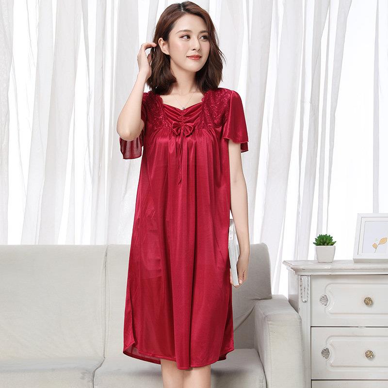 冰丝睡裙女夏加肥加大码中年妈妈睡衣200斤胖MM丝绸夏款女睡裙5XL
