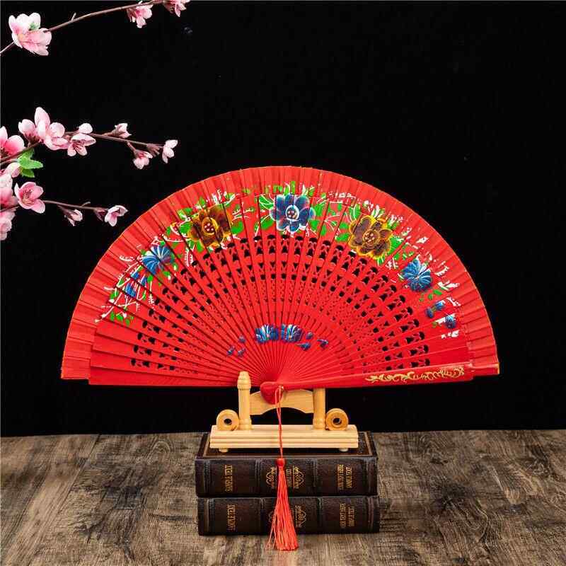 双面易开 合折扇团体旗袍覆古扇子走秀跳舞大红色模特舞蹈扇中国
