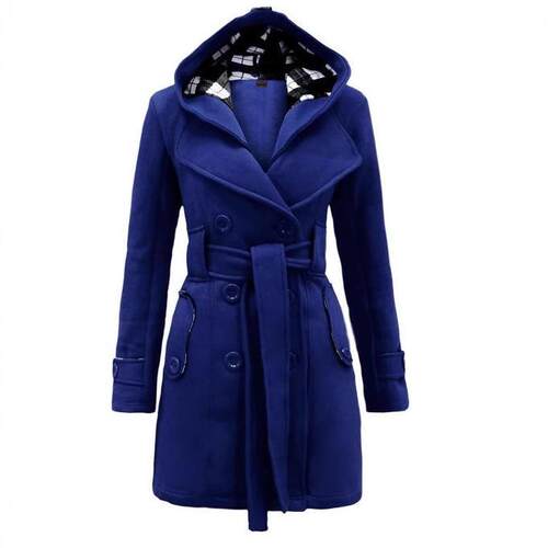 Plaid hooded coat with waistband and long jacket