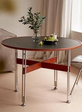 野格桌岩板圆桌中古风简约复古桃色板圆YGQ餐桌小户樱型子桌洽谈