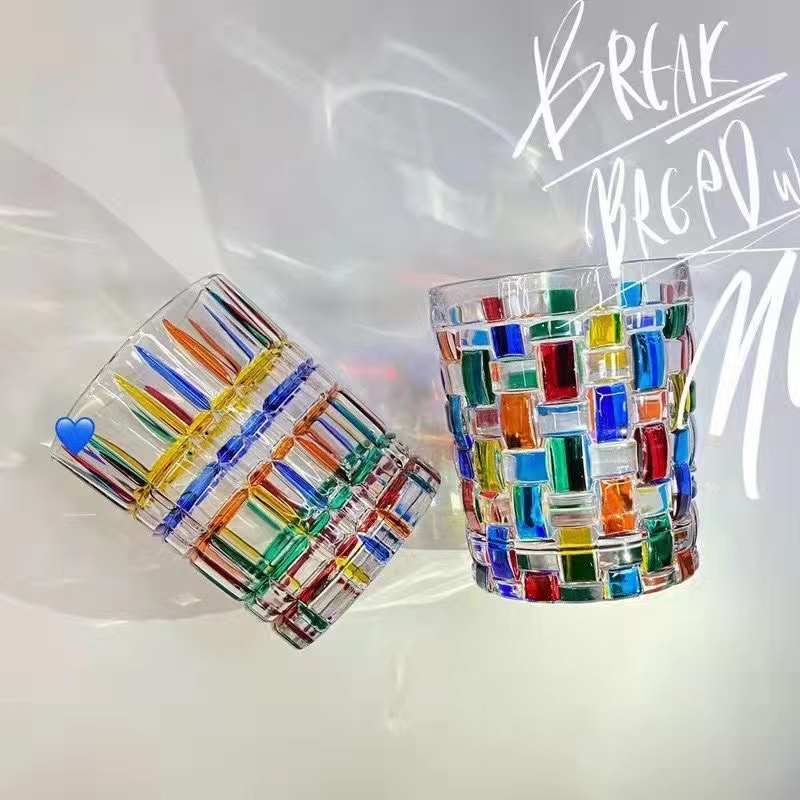 Monet意大利设计师同款手工彩绘线条编织水晶玻璃杯威士忌杯水杯
