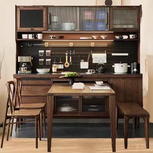 北欧可嵌入餐桌餐边柜北美黑胡桃木实木靠墙一体高柜储物柜茶水柜