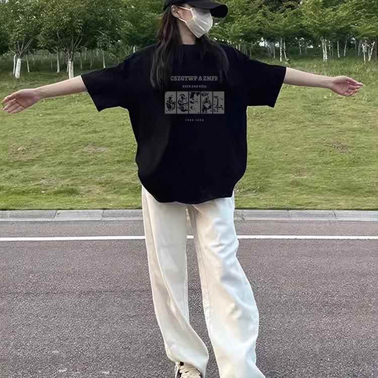 韩国黑色短袖t恤女纯棉2026夏季新款宽松大码体恤设计感半袖上衣