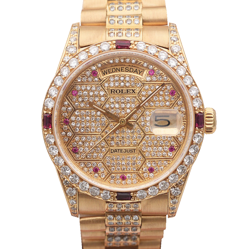 正品[9.8新]劳力士星期日历型满天星后镶钻自动机械男表18238