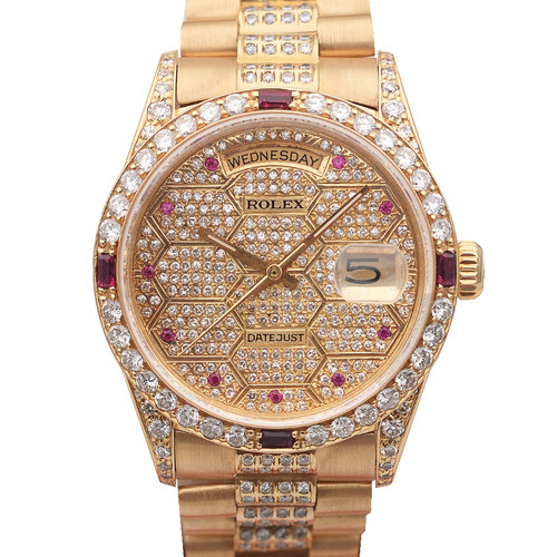 正品[9.8新]劳力士星期日历型满天星后镶钻自动机械男表18238