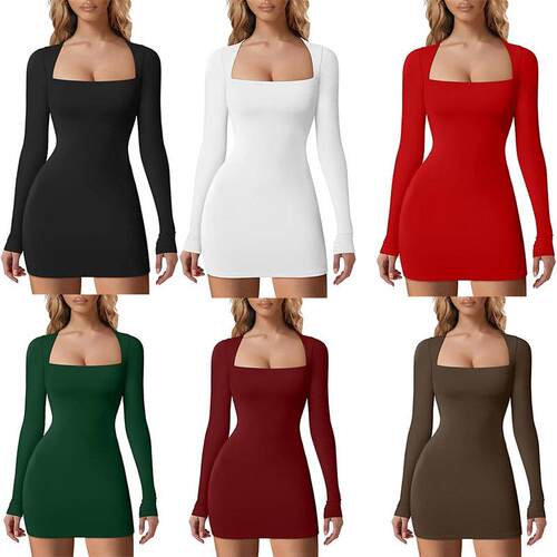 Women's Sexy Bodycon Long Sleeve Square Neck Birthday Party