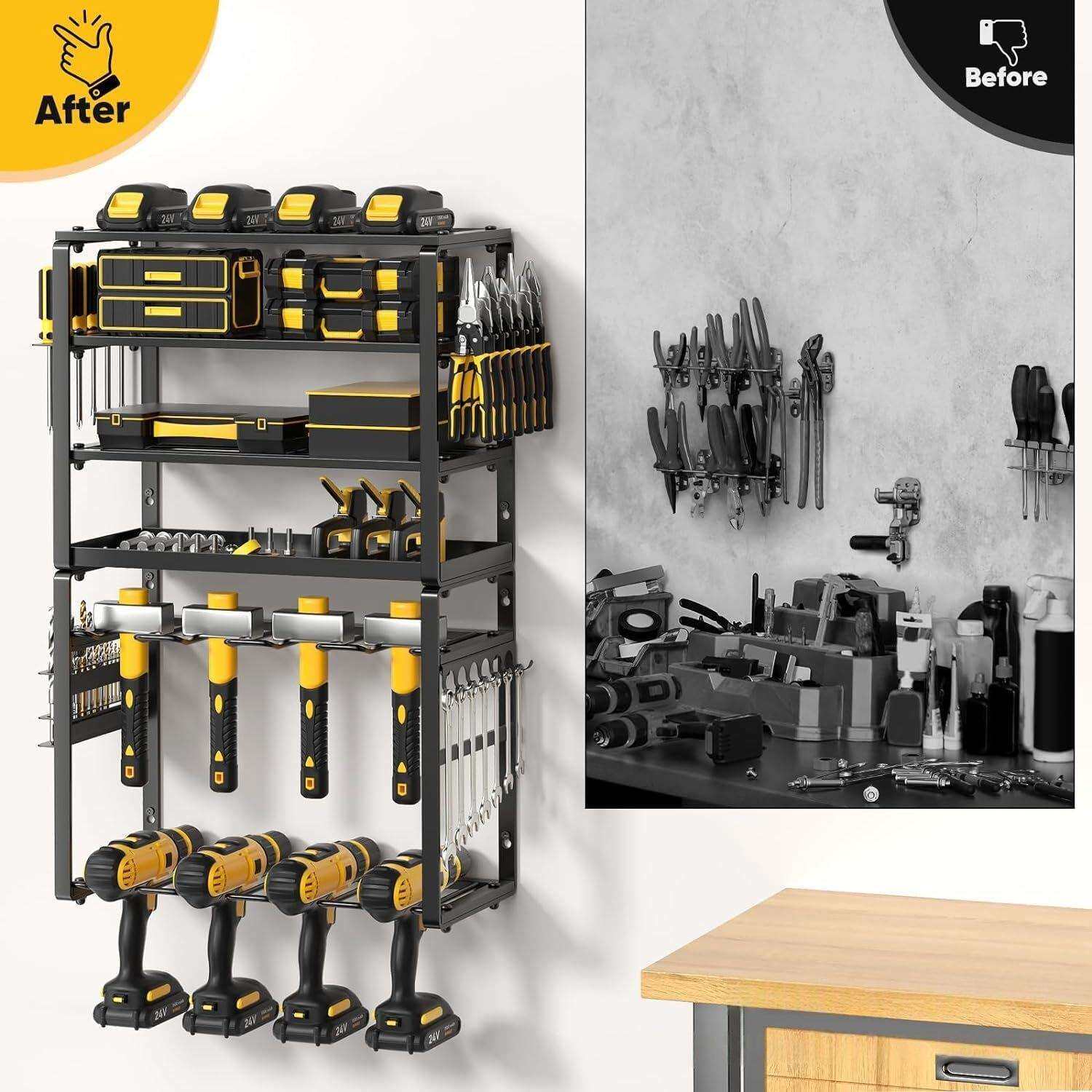 6层电动工具收纳盒,壁挂式钻头架,重型车库工具收纳器和存储器