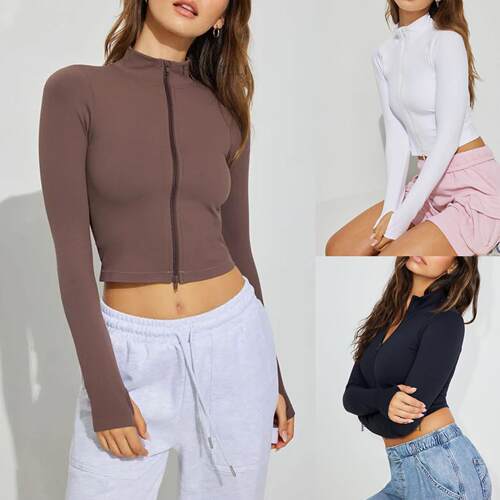 Yoga jacket stand up collar zipper cardigan sports long