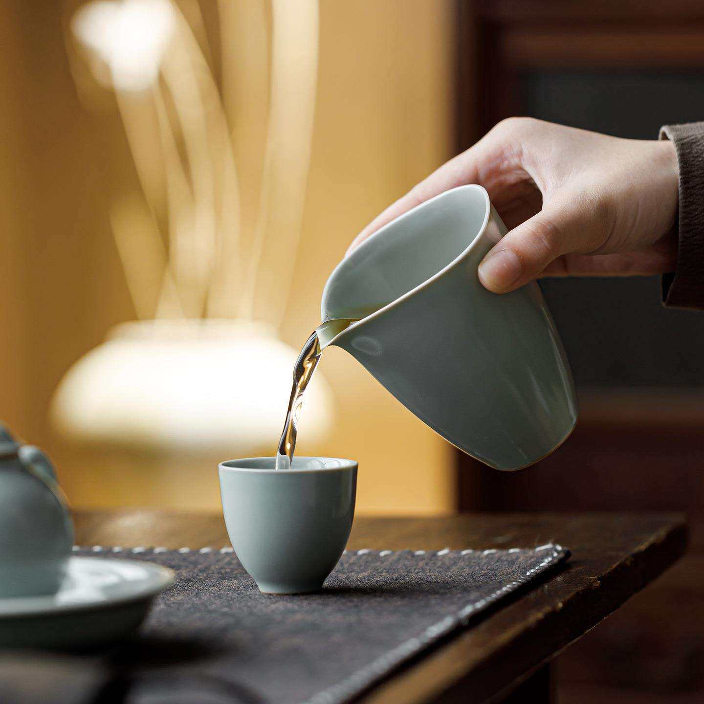 观岚天青色汝窑公道杯中式家用陶瓷匀杯分茶器高档茶海茶具零配件