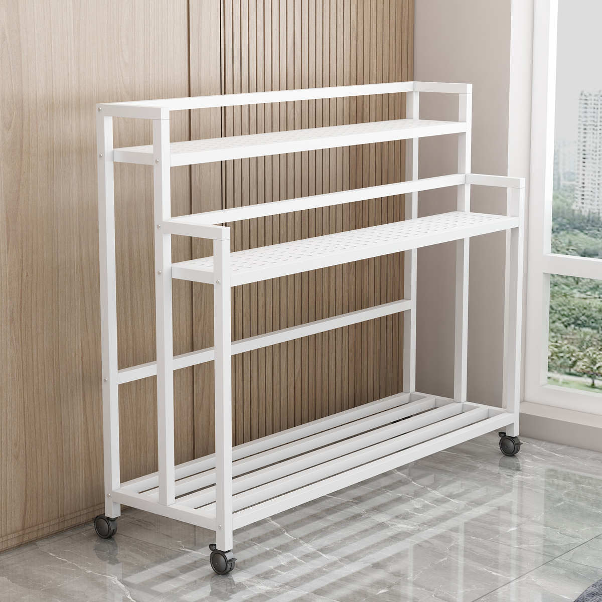 加厚铁艺花架花几阳台多层室内家用移动带轮子花房置物架花盆架子