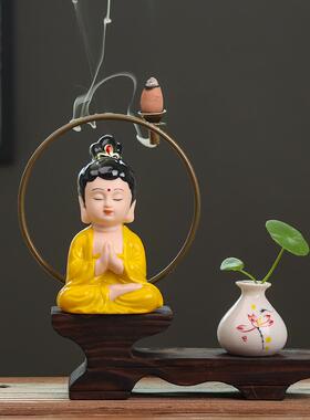 正品创意精品饰陶瓷如来佛像人物摆家件意倒禅流香炉中式客厅玄关