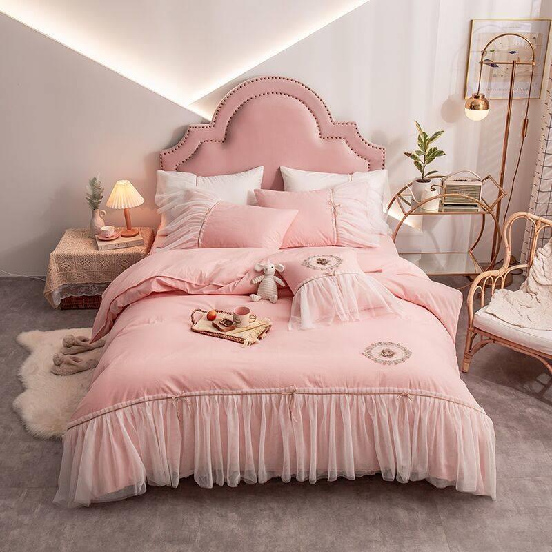 高档蕾丝少公主风豆全棉纯床上四棉件套女心ins被套床单裙沙床品