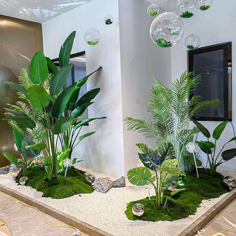 仿真绿植造景组合玄关楼梯转角热带假植物橱窗落地装饰真花北欧