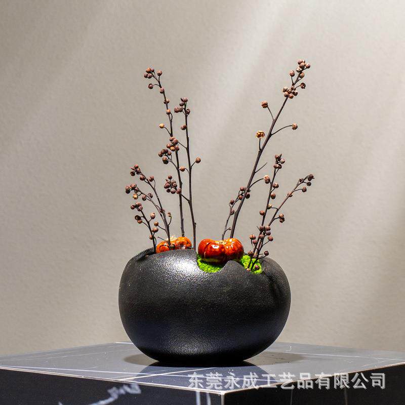新中式青苔鲜苔盆栽样板房软装饰品客厅变茶几摆件洽谈桌面仿真盆