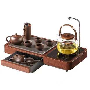 源头厂家直销电陶炉茶盘抽水一体玻璃茶具家用煮茶器煮茶炉套装