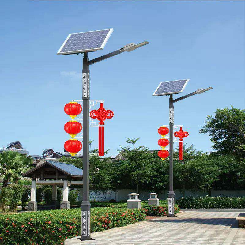 定制中式复古太阳能路灯民族风特色回纹臂路灯杆户外文化路灯