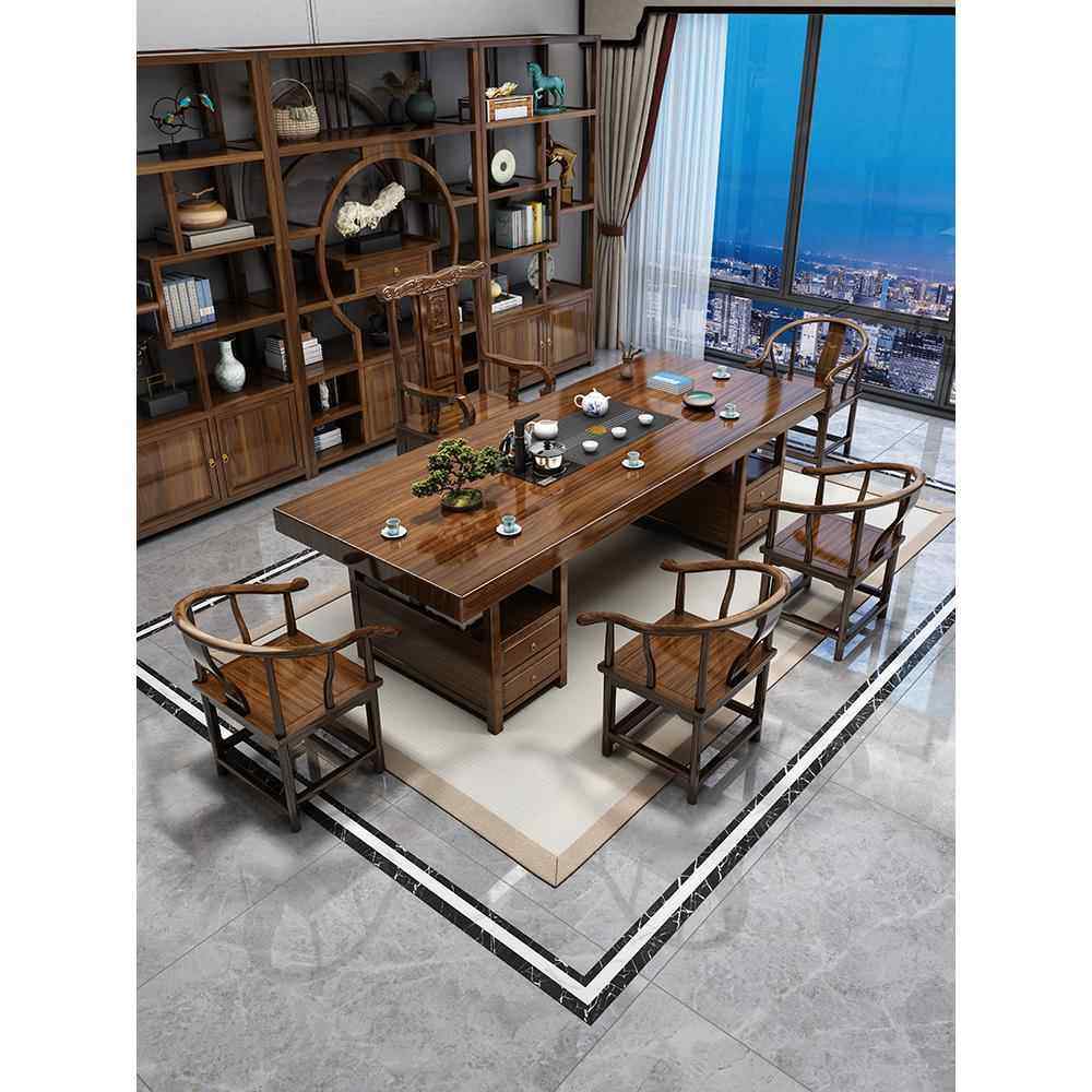 实木大板茶桌椅组合新中式一桌五椅客厅家用泡茶台办公室功夫茶几,住宅家具,茶几,淘宝优惠券,粉丝福利购,淘宝优惠卷