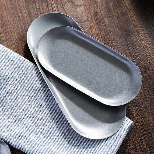 2 Pcs Decor Vintage Stainless Steel Plate Metal Serving