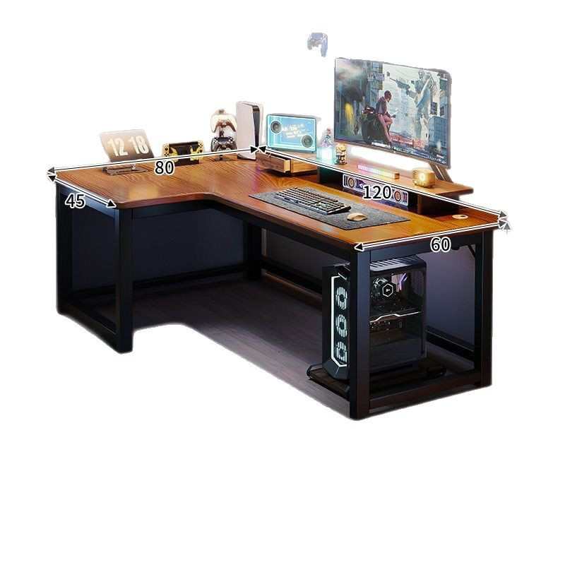 转角电脑桌台式卧室实木桌子家用书桌书架一体拐角组合双人办公桌