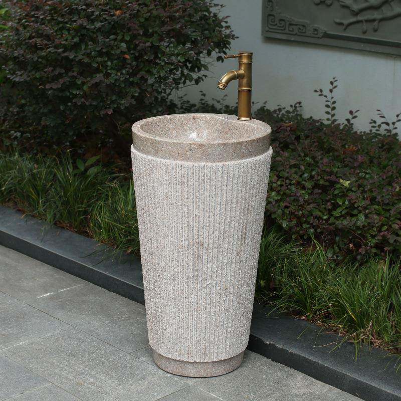 台大理石洗203手盆一体落地式立盆户外石头水槽庭子水院池室外圆