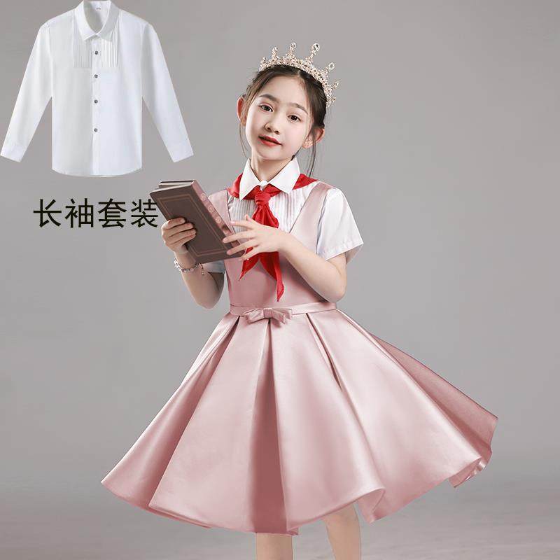 正品蓝毕业公主裙生高端儿童夏表演服装主持人合唱诗歌女朗诵色表