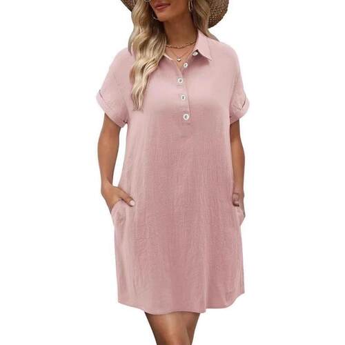 Womens Summer Shirt Dress Short Sleeve Floral Shift Dress