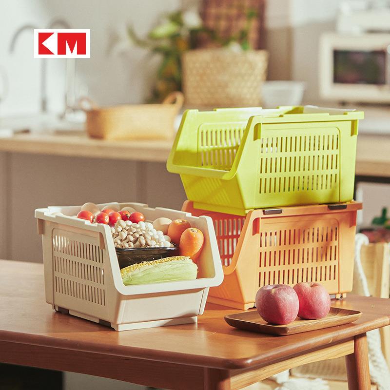 厨房蔬菜收纳筐菜篮可叠加收纳篮水果菜篮子置物架装放果蔬框塑料