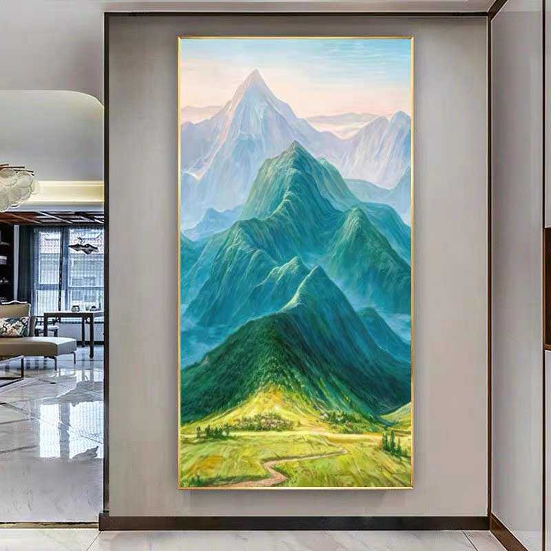 挂画装饰画轻版中式奢壁画竖挂画风景玄关过道墙新走廊