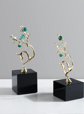 现代创意轻奢黑色水晶底座梅花鹿摆件办公室高档书房客厅饰品摆设