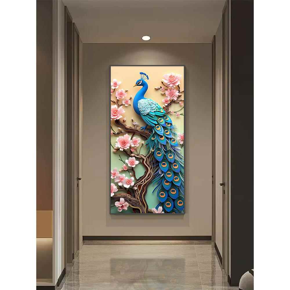 入户关装饰画现代简约版孔雀走廊01129-6过道挂画大气寓玄意好竖图片
