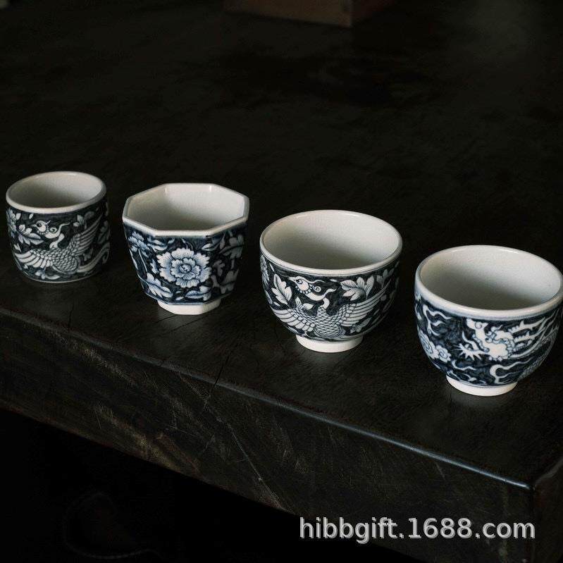梵山堂茶杯龙年新款苏打釉手绘青花和凤扳指杯主人杯陶瓷杯