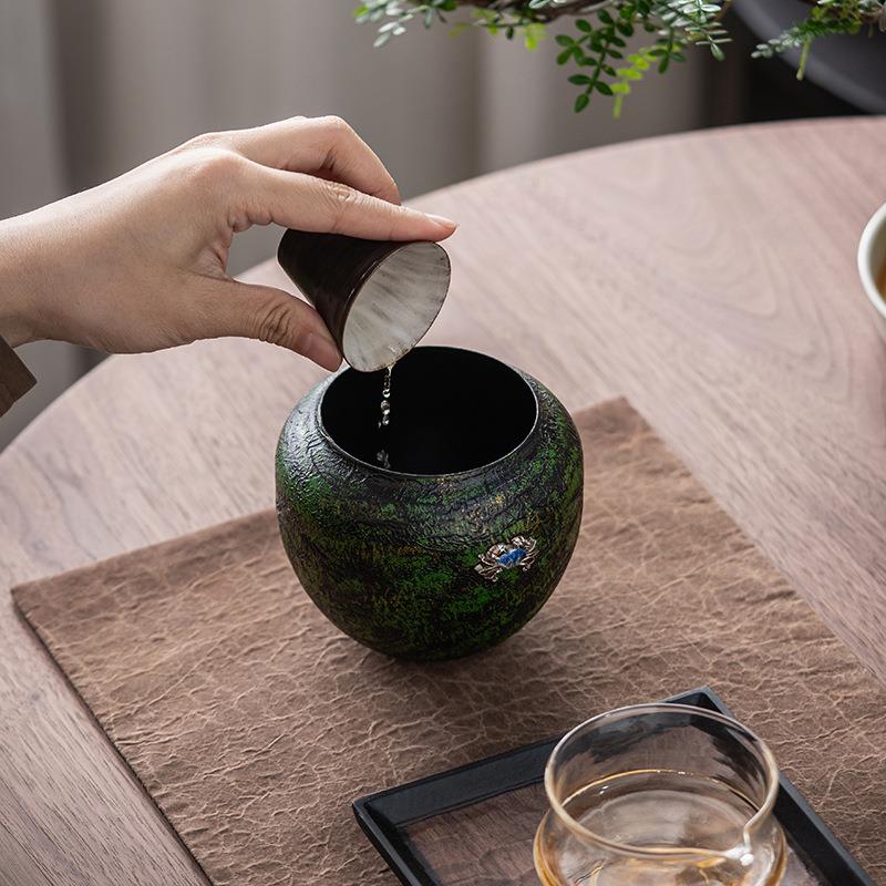 宜室茶话大漆老铁水方复古水洗茶台建水干泡台茶洗水盂茶渣缸
