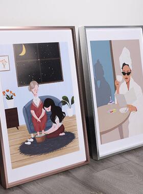 北欧ins抽象画框金属铝合金相框挂画装裱框创意外框挂墙沙发背景