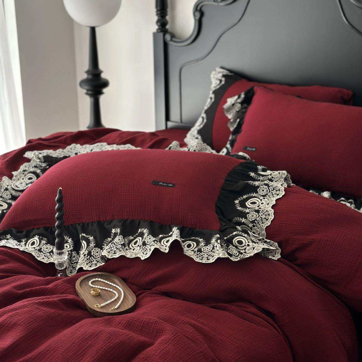 新品欧式公主风高端刺绣全棉柔软亲肤花边四件套结婚婚庆床上用品