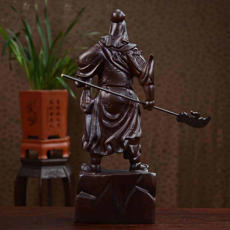 黑檀木雕刻关公像关羽横刀摆件木质武财神红木工艺品客厅摆件礼品