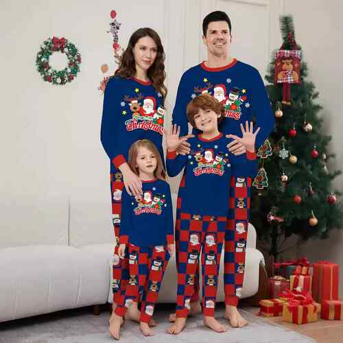Men Christmas Sleeve Pajama Set Socks Stars Print Crew Neck
