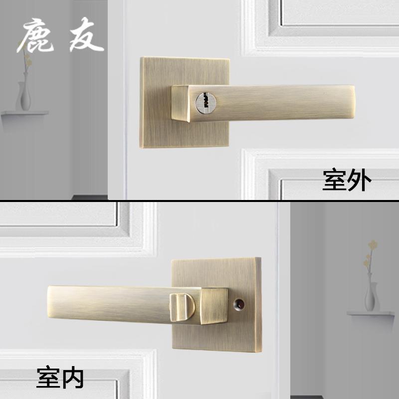 鹿友锌合金门锁重型执三手锁室卫生杆间无钥LY2111匙卧不锈钢门木