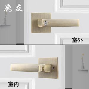 鹿友锌合金门锁重型执三手锁室卫生杆间无钥LY2111匙卧不锈钢门木