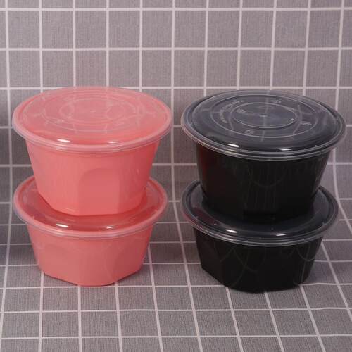 美式商用打包盒圆形1250ml水果捞打包碗冰粉过年囤粉色一次性餐盒