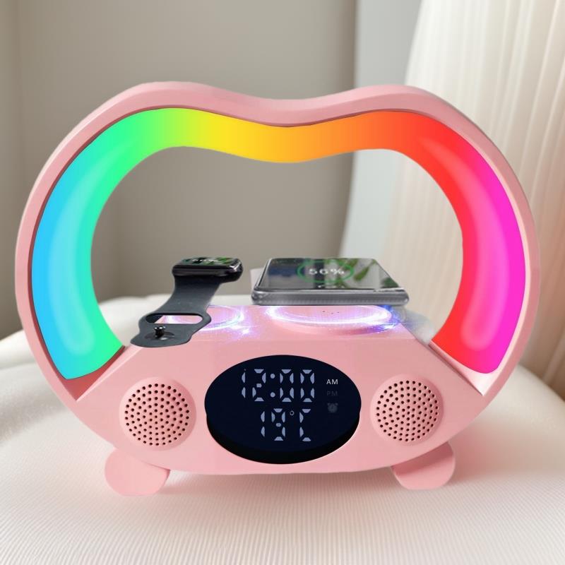 客厅卧室床头摆件礼品夜灯 可以手机无线充电闹钟蓝牙音箱RGB夜灯
