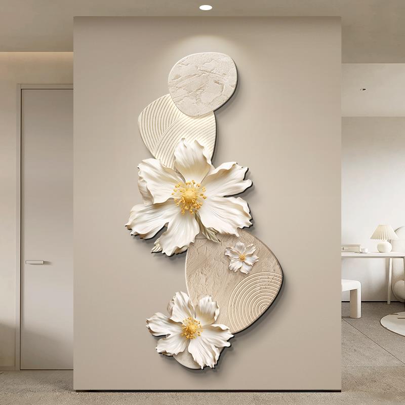 网红奶风油花卉关装饰画高过入户门正对墙玄挂画档现代简约走廊道