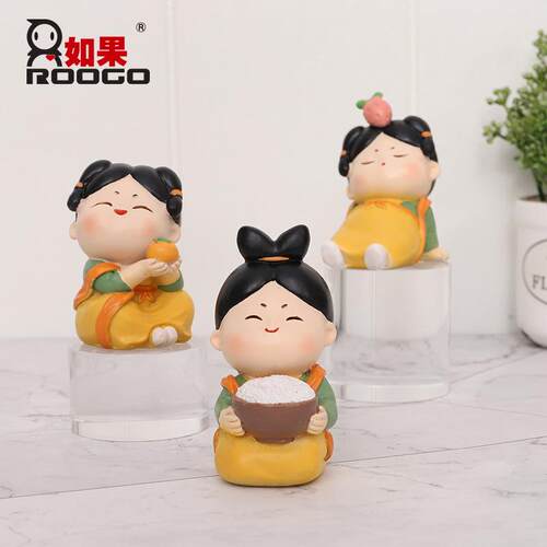 原创中式潮国风唐圆仕女树脂工艺小摆件创R4A8F0意车载蛋品糕装饰