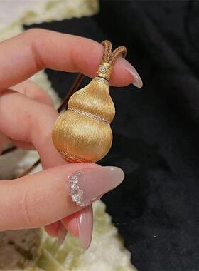 古法黄金色拉丝葫芦项链国风新中式小众高级感个性锁骨链精致配饰