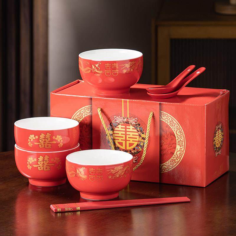 4.5结婚陶瓷红碗龙凤喜碗婚庆礼用品礼盒装红碗套装回礼加刻字,节庆用品/礼品,喜碗/敬茶杯,淘宝优惠券,粉丝福利购,淘宝优惠卷
