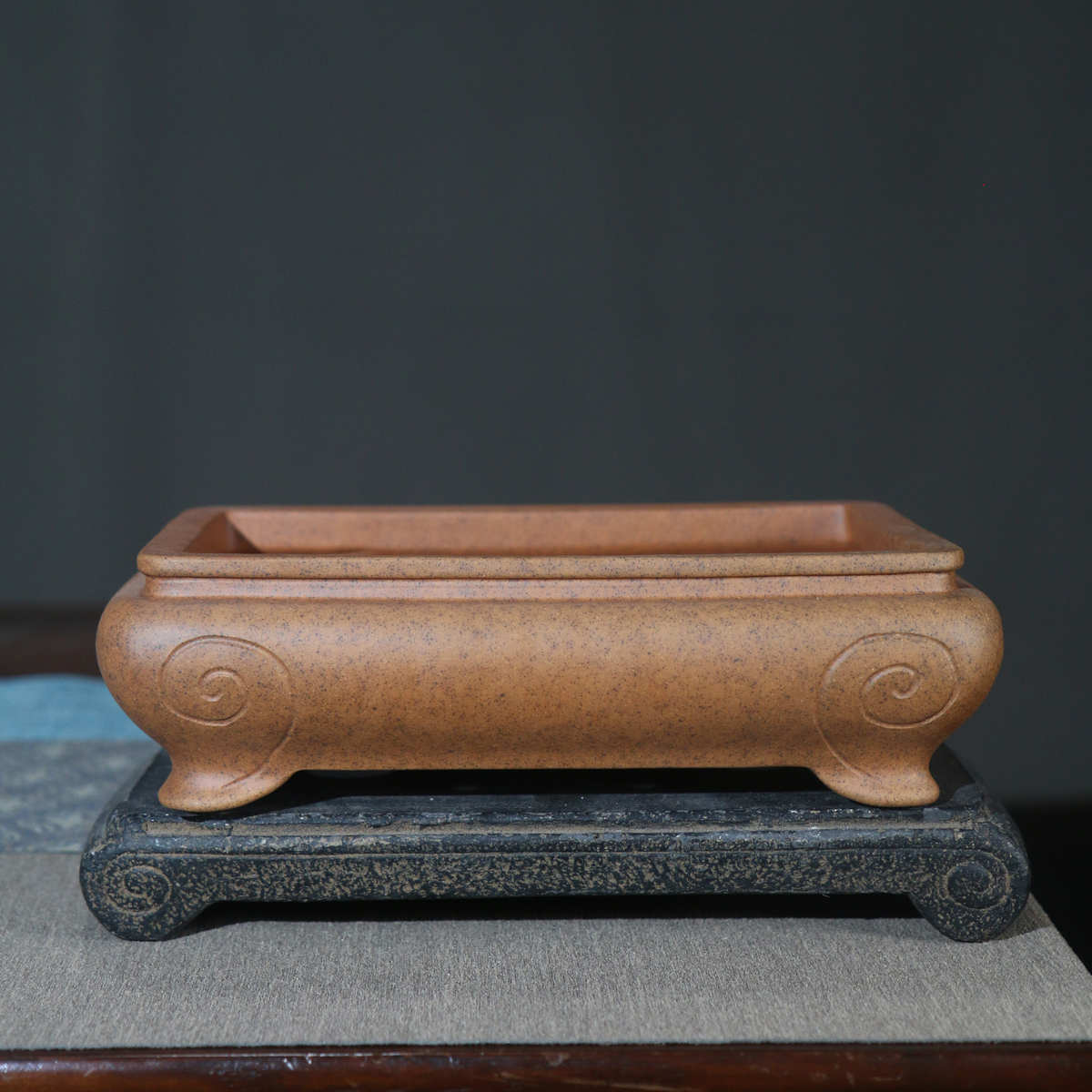 唯唯段家觅陶盆长方形精品珍乡蒲青灰高档盆景紫砂口手工盆珍