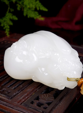 G携子上朝天然保真新疆和田玉羊脂白玉细料男女款貔貅把件157.80g