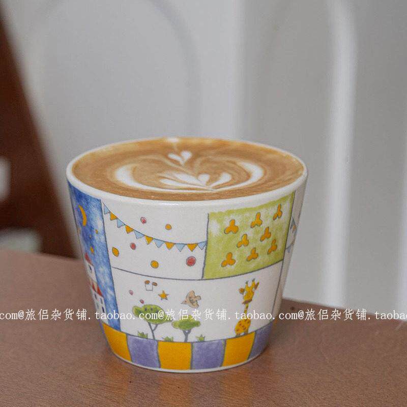 高颜值釉中彩可爱插画 画马戏团陶瓷猪口杯咖啡拿铁杯拉花主人杯