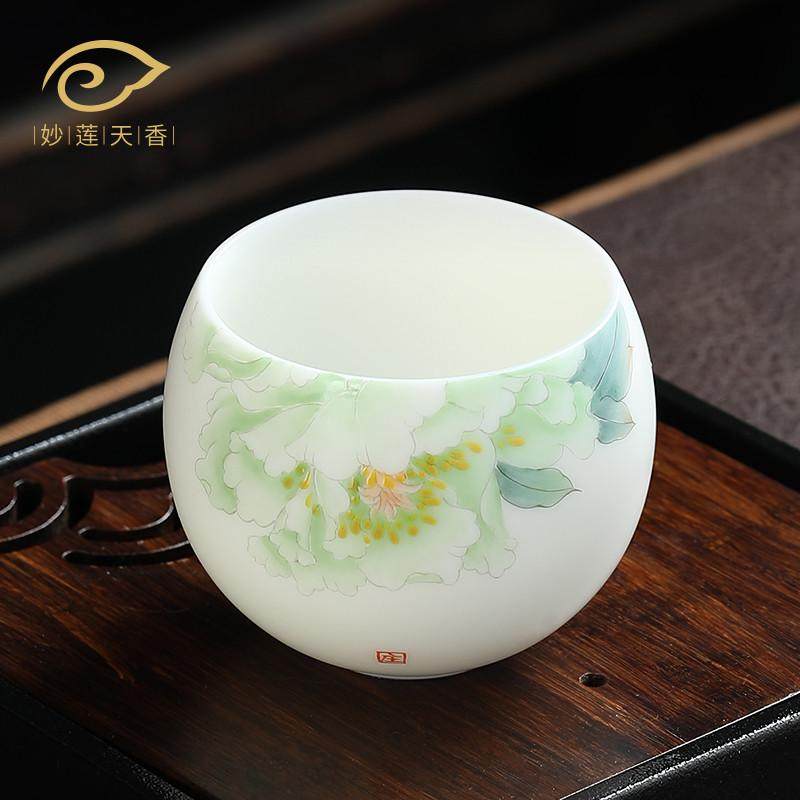 9QXC大师级手绘羊脂玉白瓷主人杯陶瓷中式个人专用茶杯单杯女男士,餐饮具,茶杯,淘宝优惠券,粉丝福利购,淘宝优惠卷