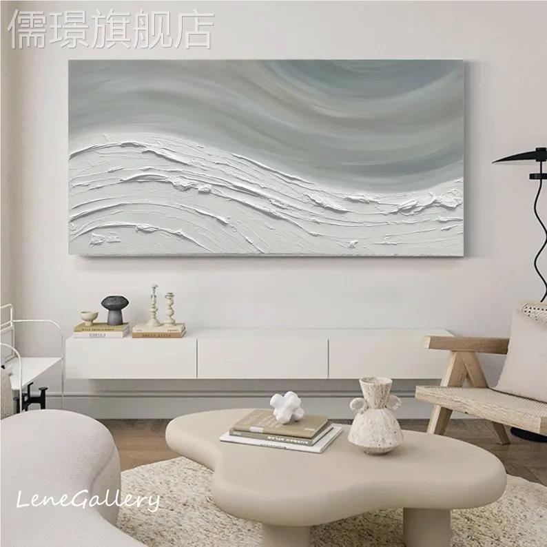 网红芬大村象绘公油画抽风景手侘寂风装饰画大海风客景书房办室厅图片